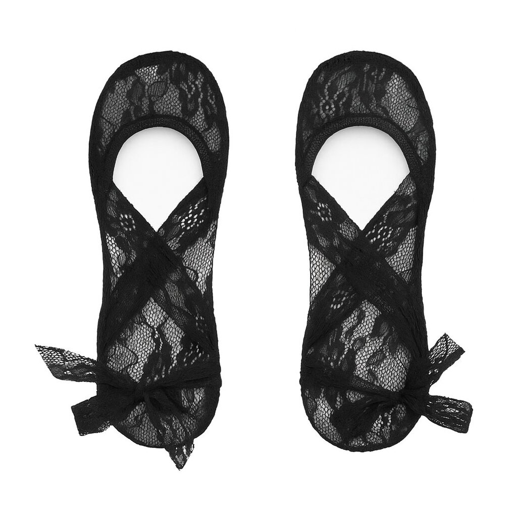 3 Set Black Lace Ballet Socks | Criss-Cross Mesh No-Show Footies